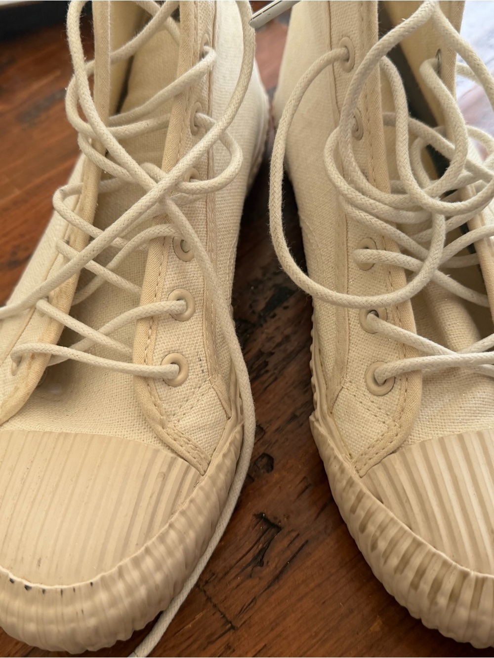 Seven7 Cream Canvas High-Top Ankle Booties